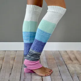 { Leg warmers/boot toppers/hand warmers } Pink, blue, grey stripes.