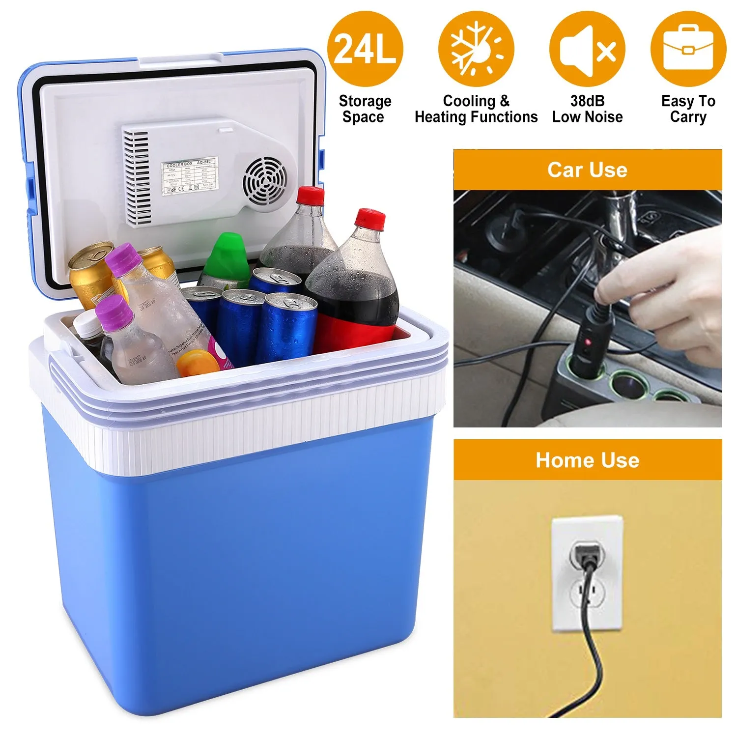 24L 12V Car Portable Refrigerator Travel Cooler