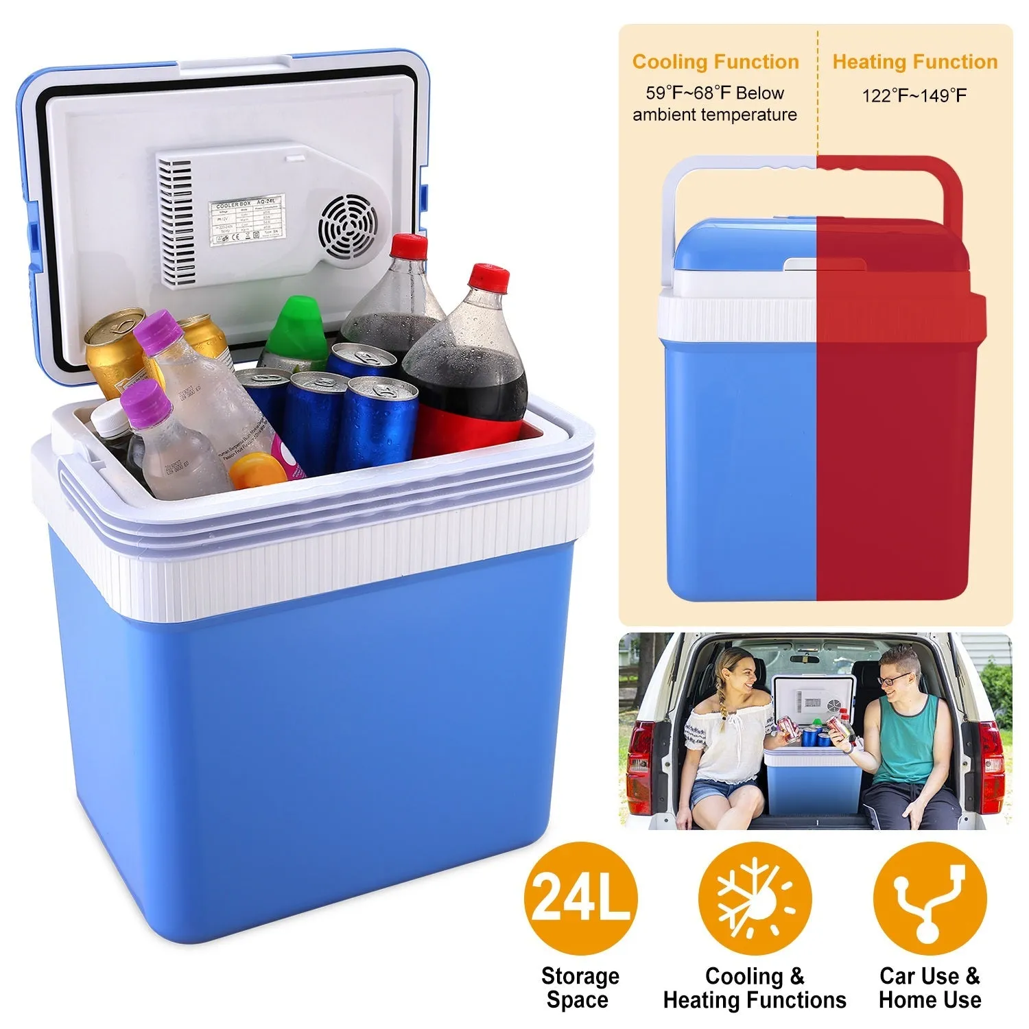 24L 12V Car Portable Refrigerator Travel Cooler