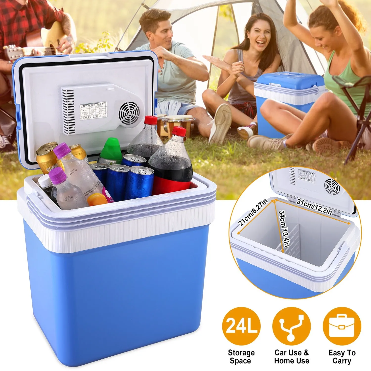 24L 12V Car Portable Refrigerator Travel Cooler