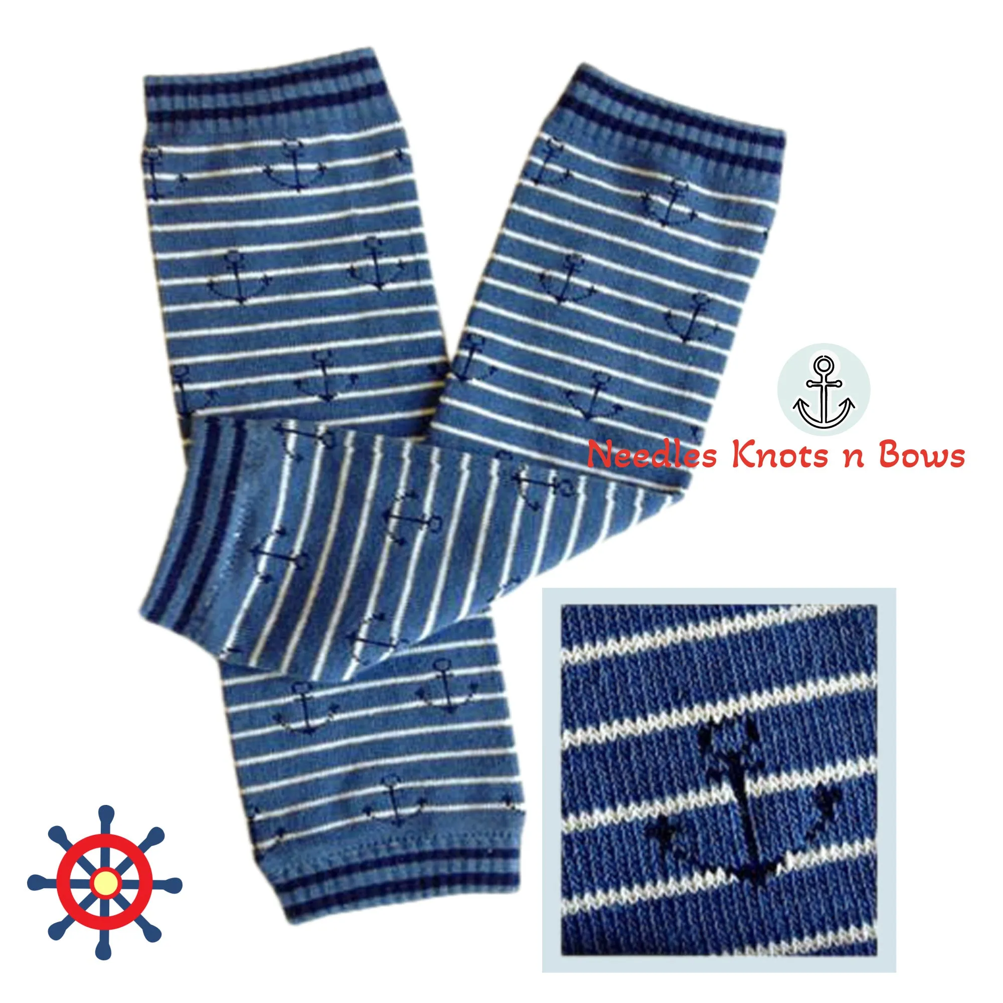 Blue and White Striped Anchor Nautical Leg Warmers