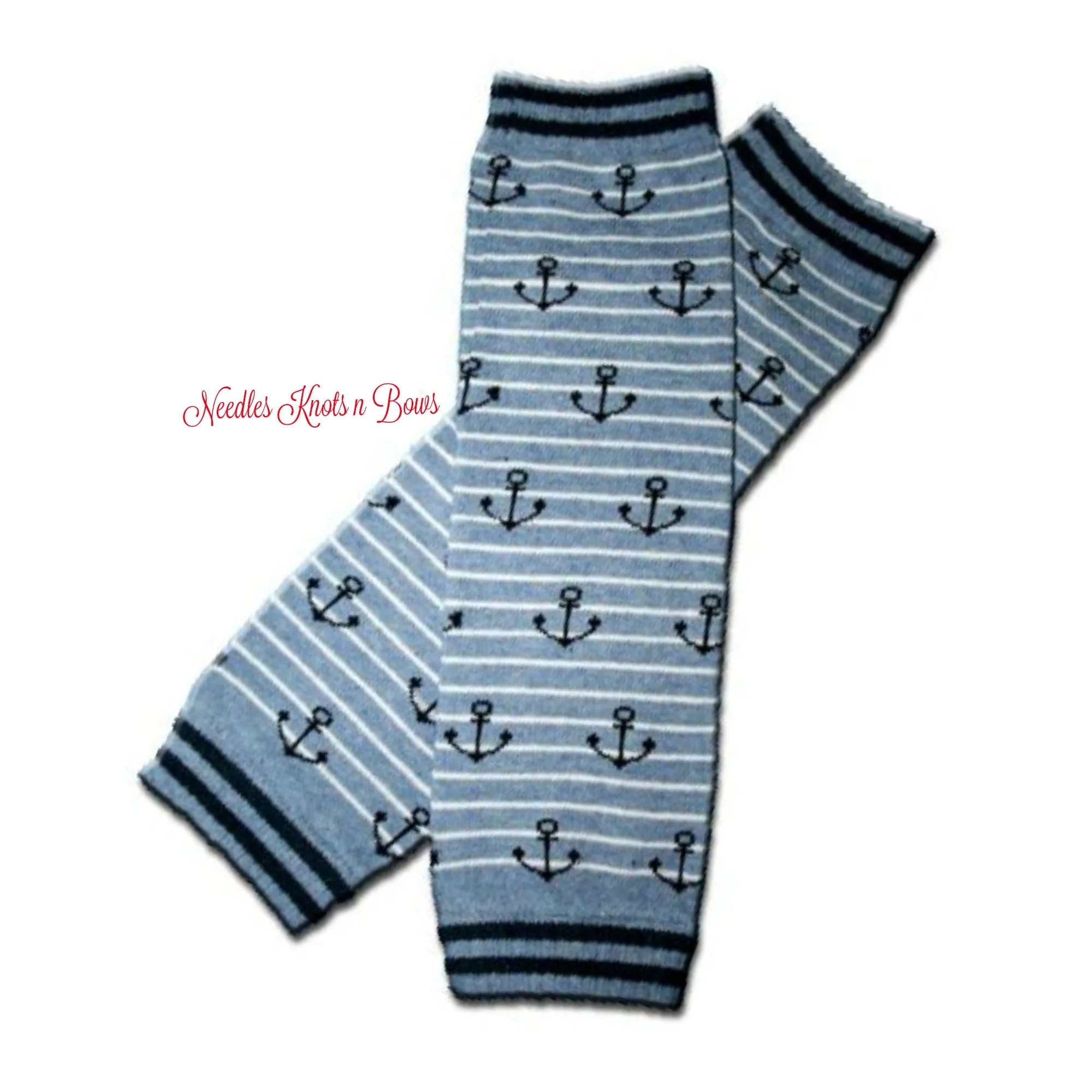 Blue and White Striped Anchor Nautical Leg Warmers