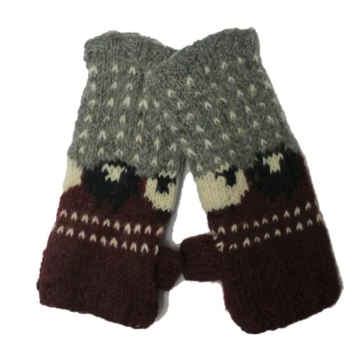 Burgundy Sheep Wrist Warmers (100% Hand Knitted Wool)