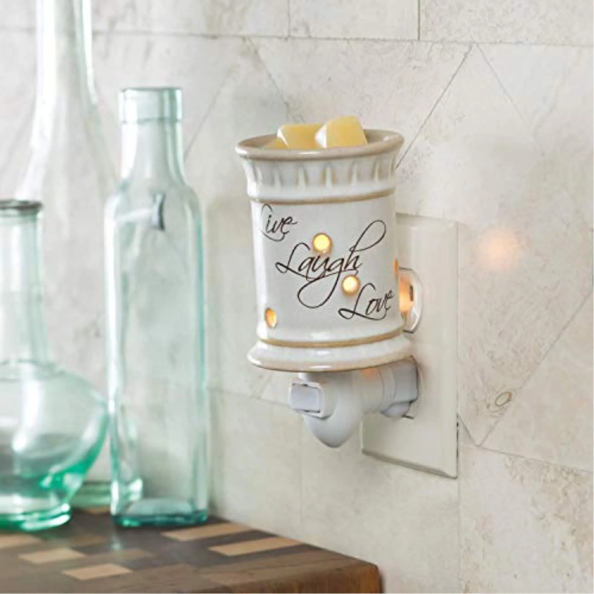 CANDLE WARMERS ETC Pluggable Fragrance Warmer, Live, Laugh, Love, Ceramic, Beige