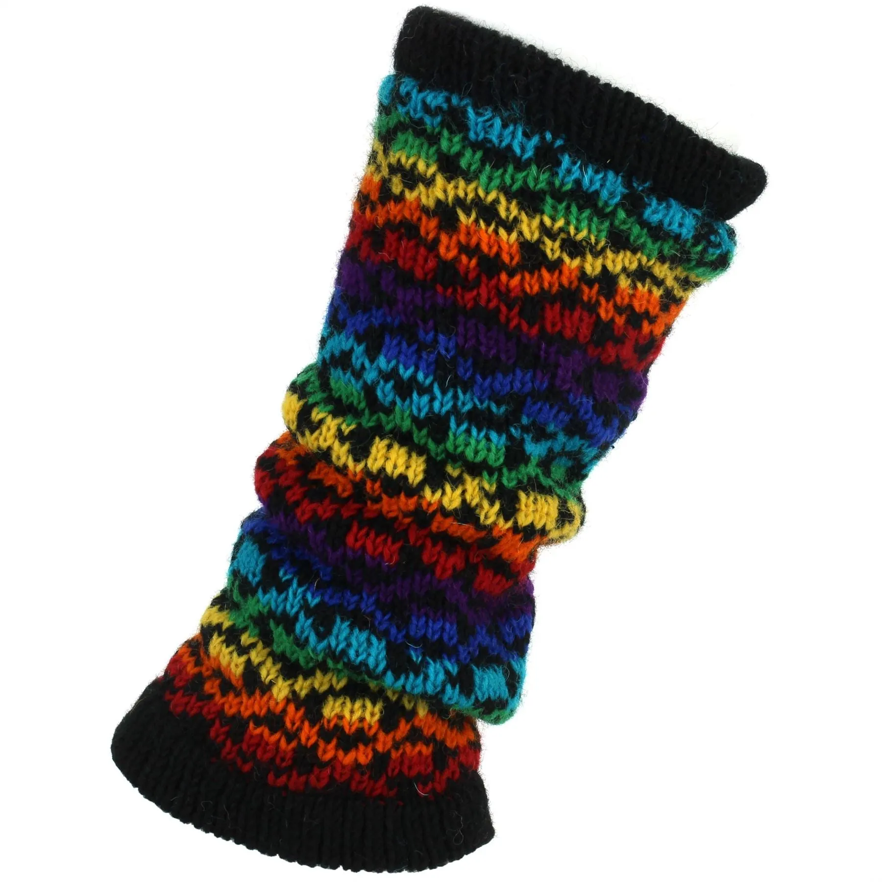 Chunky Wool Knit Leg Warmers - Rainbow Diamond