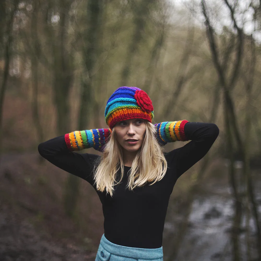 colourful striped wool wrist warmers