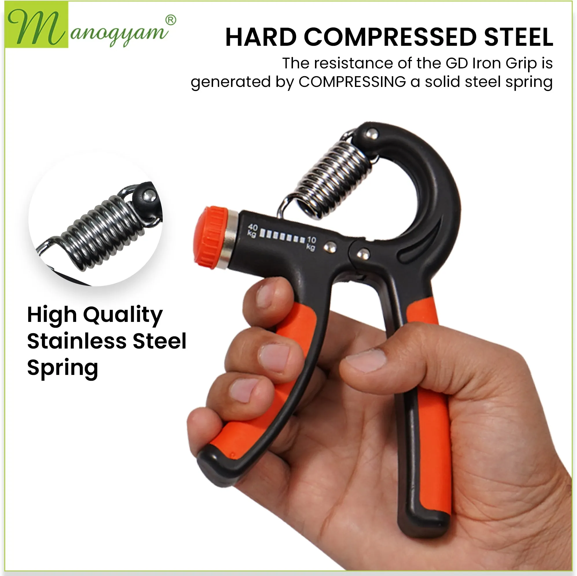 Combo Pack of Adjustable Hand Grip Strengthener & Finger Trainer Forearm Workout