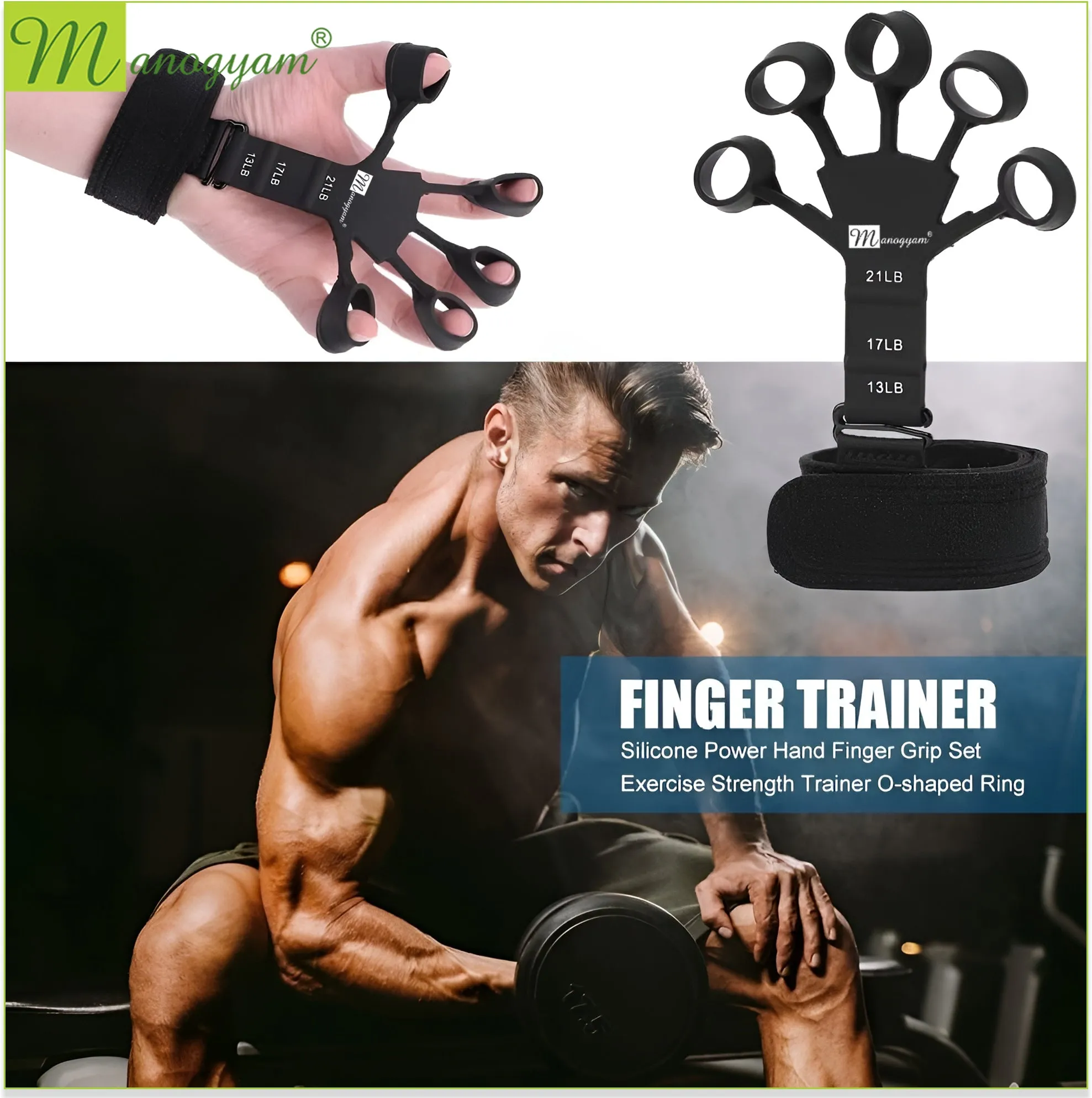 Combo Pack of Adjustable Hand Grip Strengthener & Finger Trainer Forearm Workout