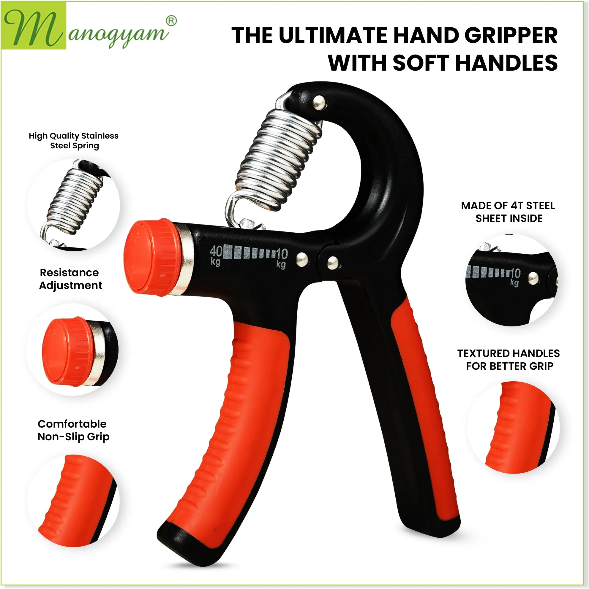 Combo Pack of Adjustable Hand Grip Strengthener & Finger Trainer Forearm Workout