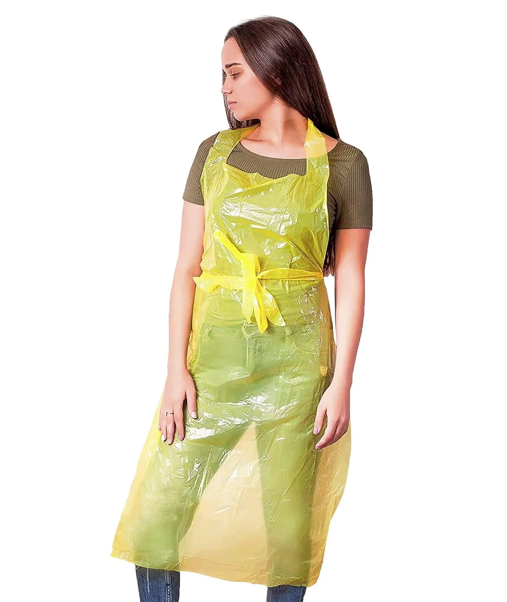 Disposable Plastic Aprons for Adults 28x46 inch Pack of 100 Yellow Aprons