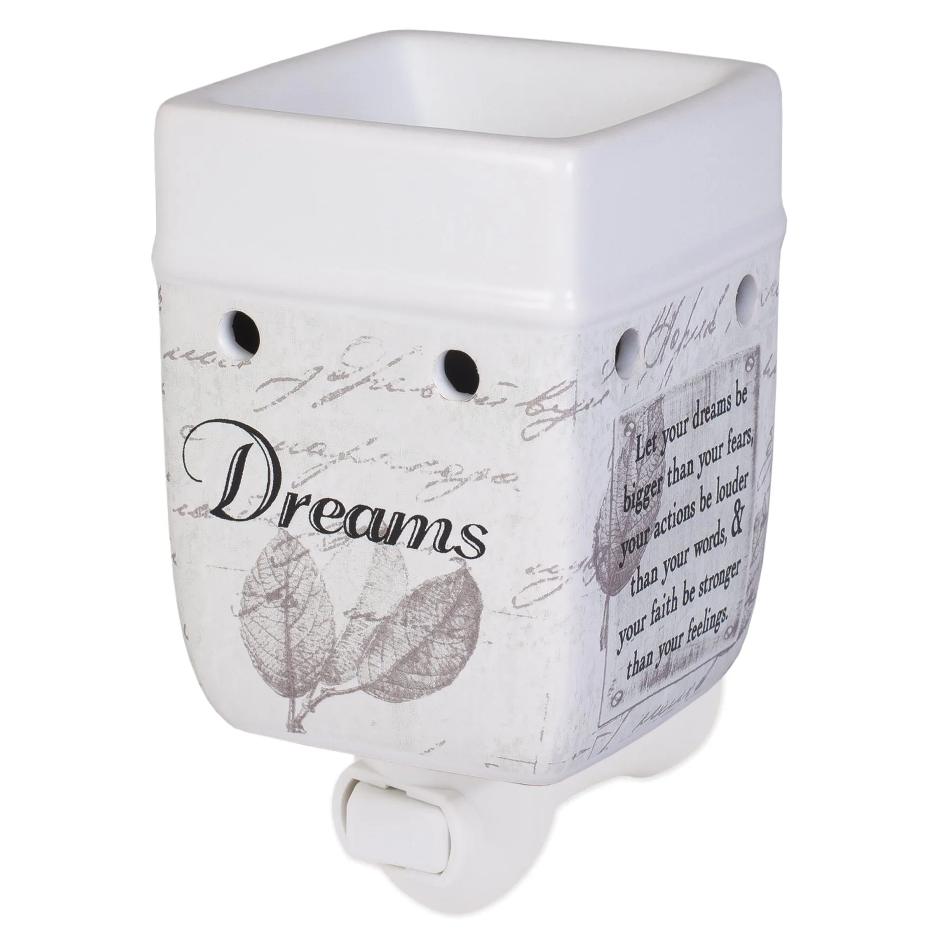 Dream Bigger Actions Louder Faith Stronger Grey Leaves White Ceramic Stone Plug-In Warmer