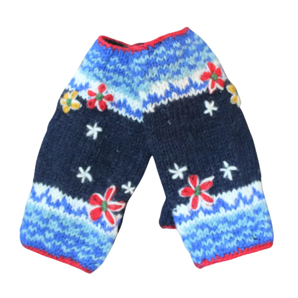 Flower Embroidered Knitted Wool Wrist Warmers