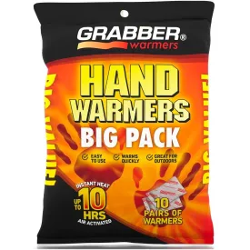 Grabber Hand Warmers - Long Lasting Safe Natural Odorless Air Activated Warmers - Up to 10 Hours of Heat - 10 Pair Pack