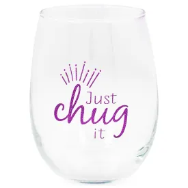 Just Chug It Purple Animal Print 14 ounce Glass Stemless Wine Glass