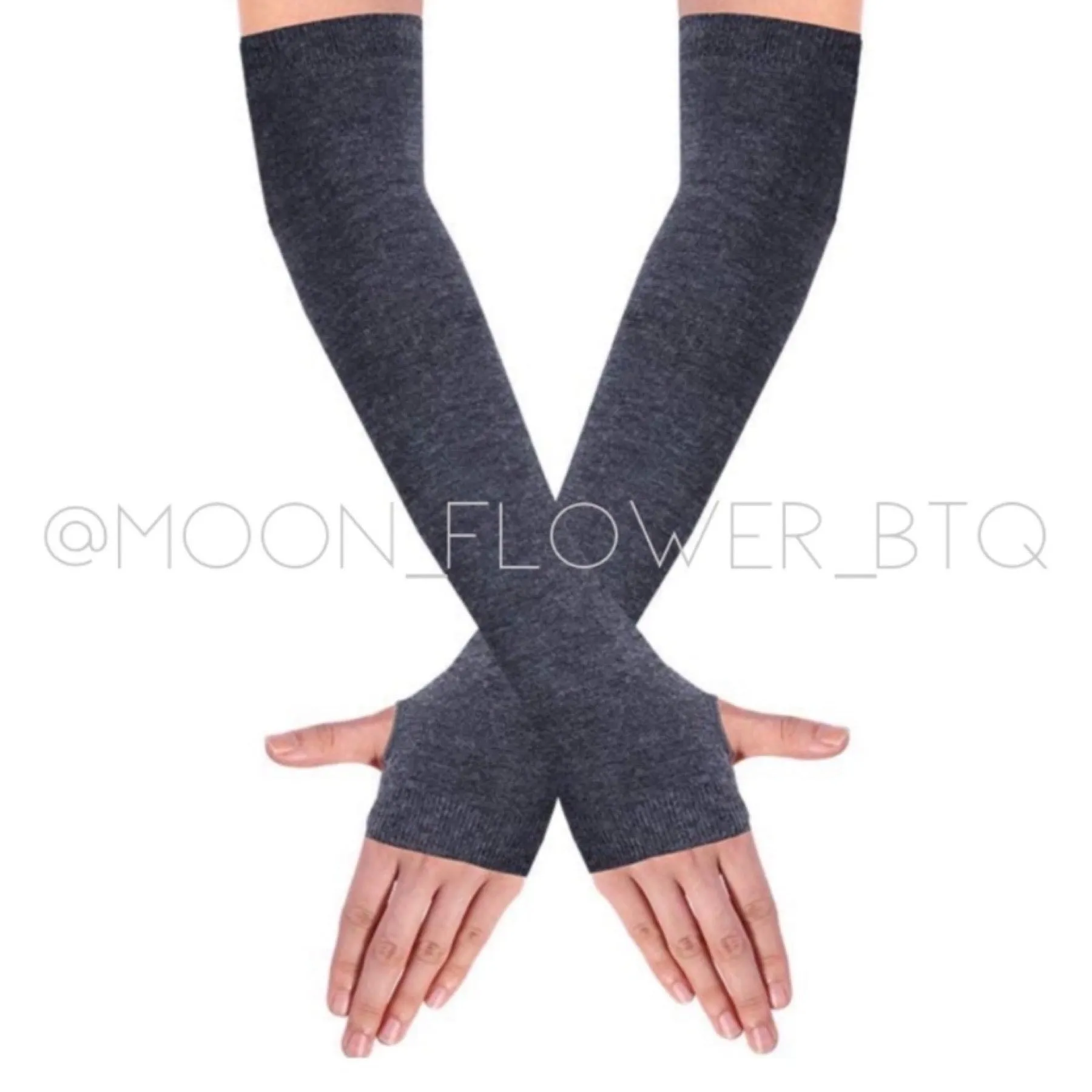 Long Fingerless Gloves Arm Warmers Dark Gray