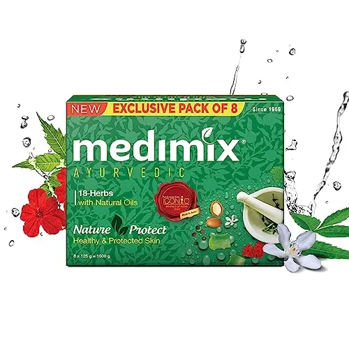 Medimix Ayurvedic Classic 18 Herbs Bathing Soap 125g (Combo Pack of 8) | Natural Oils For Healthy & Protected Skin | Shop Herbal | Natural | Paraben-free & Sulphate-free | 100% Vegan