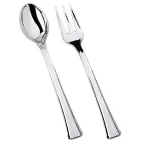 Mini Polished Silver Plastic Spoons And Forks Combo - 48 Count (Case Qty: 2400)