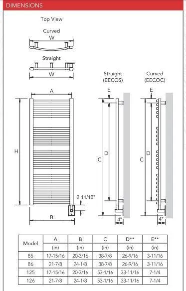 Myson Classic Comfort Avonmore Straight EECOS125 Hardwired Towel Warmer - 21"w x 54"h