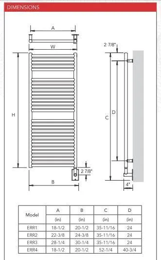 Myson Contemporary Designer ANGARA ERR3 Hardwired  Towel Warmer - 31"w x 36"h