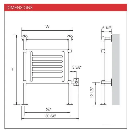 MYSON EUROPEAN TRADITION AWE EB27-1 Hardwired Towel Warmer - 31"w x 38"h