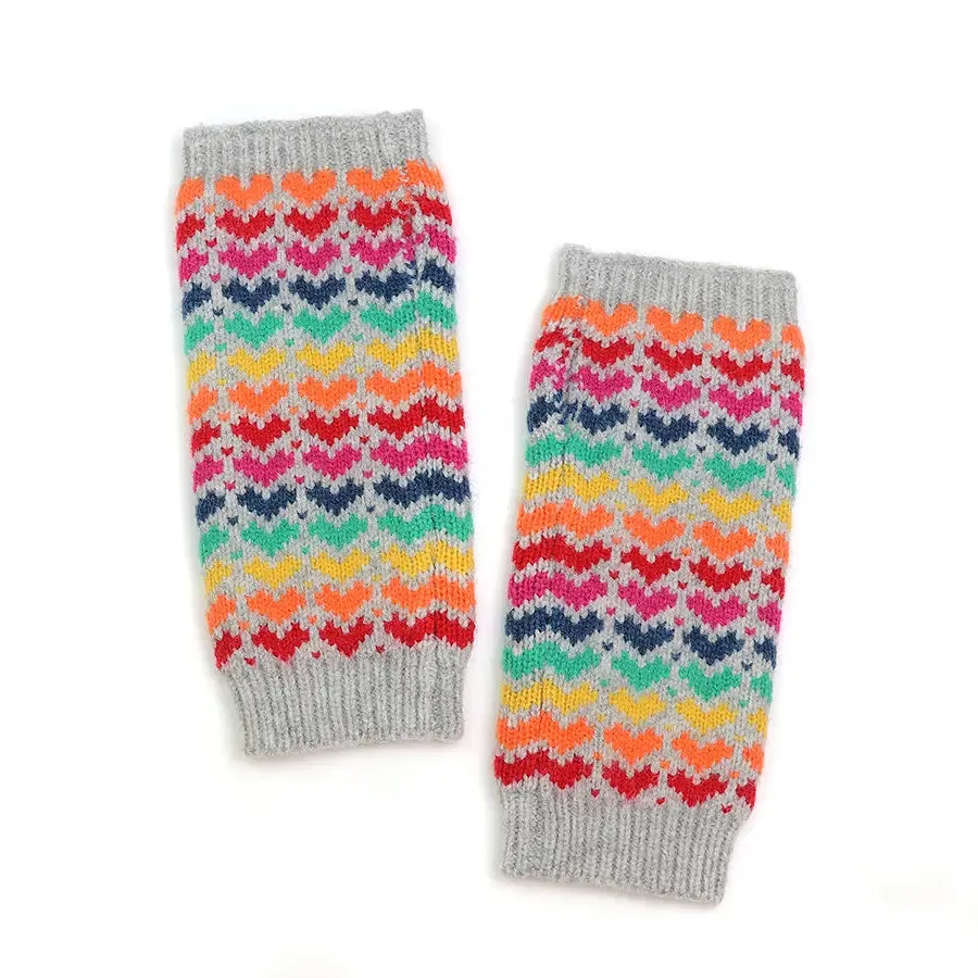 POM One Size Grey Knit Rainbow Heart Wrist Warmers