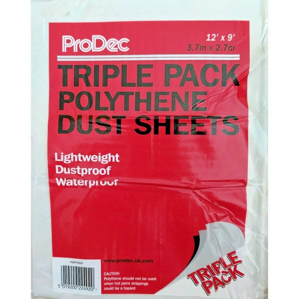 ProDec 3 Pack of 12' x 9' Foot Polythene Dust Sheets