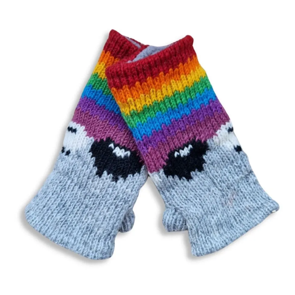 Rainbow Sheep Wrist Warmers (100% Hand Knitted Wool)