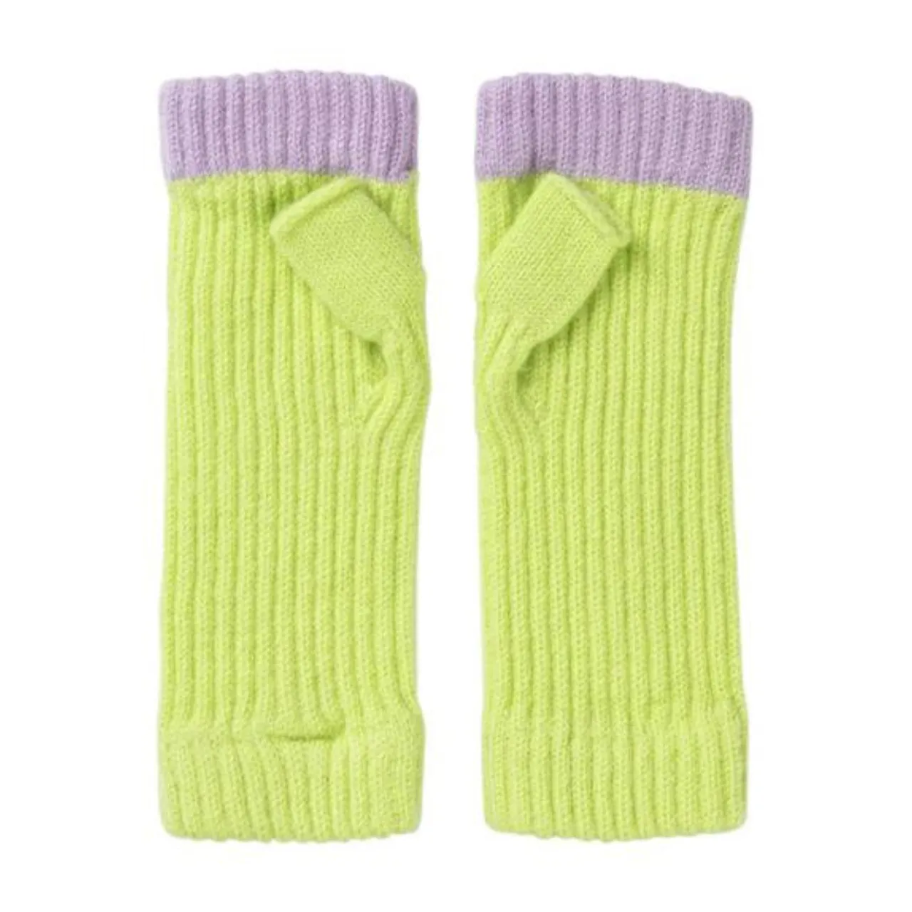 Short Ribbed Contrast Tip Wrist Warmers