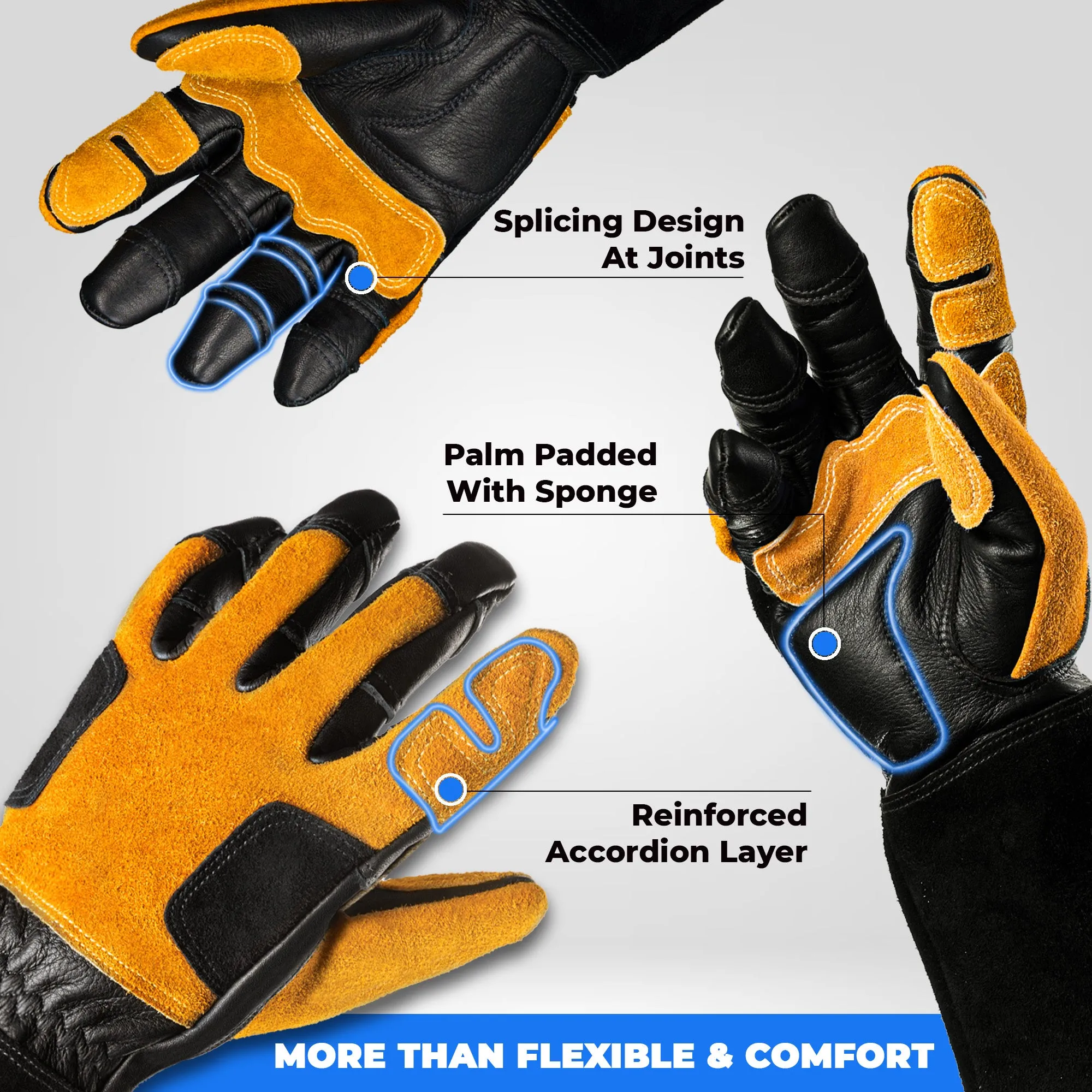 Welding Gloves for Men, Leather Cowhide Mig/Stick for Welding, Grill and Gardening