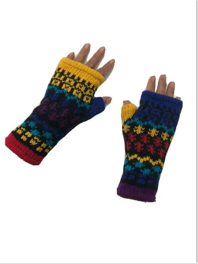 Wool Knit Fleece Lined  Wrist Warmers - Mismatch Black