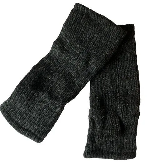 Wool Knit Fleece Lined  Wrist Warmers - Plain Charcoal