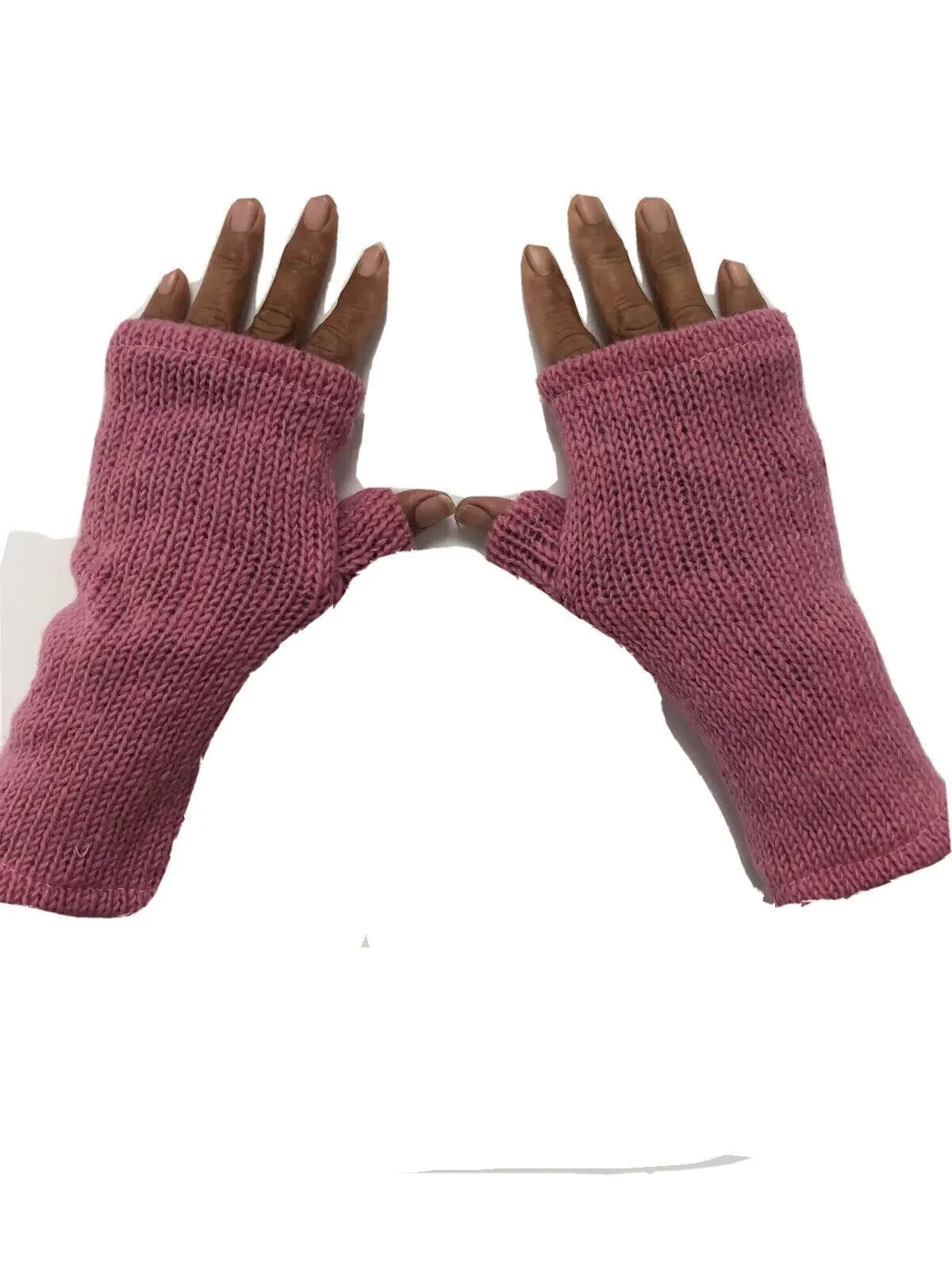 Wool Knit Fleece Lined  Wrist Warmers - Plain Light Pink