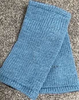 Wool Knit Fleece Lined  Wrist Warmers - Plain Steel Blue