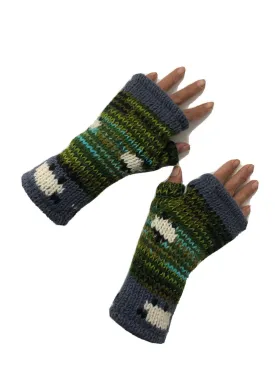 Wool Knit Fleece Lined  Wrist Warmers - Sheep Green Grey