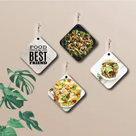 woopme® 4 PCs Good Food Quotes Printed Wall Hanging For Home Office Restaurant Hall Wall Decor (8 x 8 Inch)