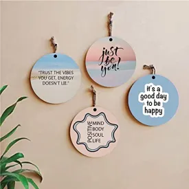 woopme® 4 PCs Happy Positive Quotes Printed Wall Hanging For Home Office Restaurant Hall Wall Decor (8 x 8 Inch)