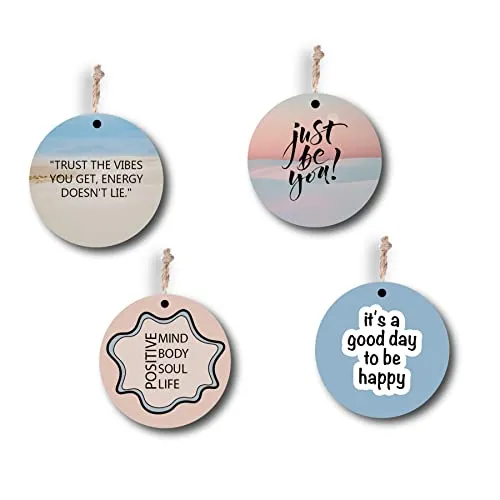 woopme® 4 PCs Happy Positive Quotes Printed Wall Hanging For Home Office Restaurant Hall Wall Decor (8 x 8 Inch)